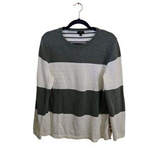 Talbots Olive Green Cream Various Striped Rugby Crewneck  Tunic Sweater Size XLp